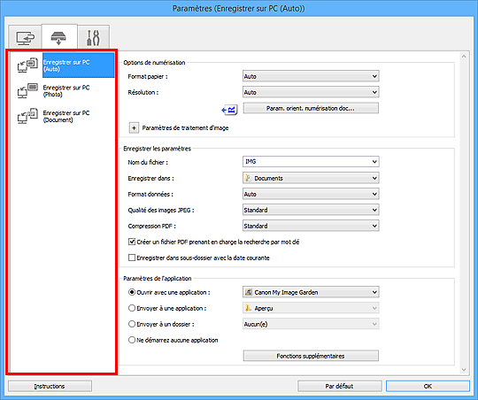 figure : boîte de dialogue Paramètres
